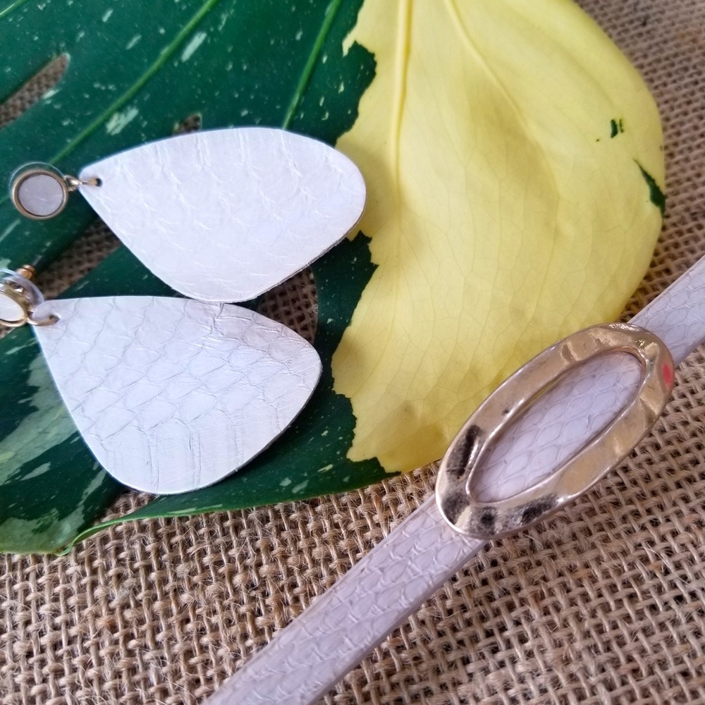 City genuine leather earrings, and bracelet set